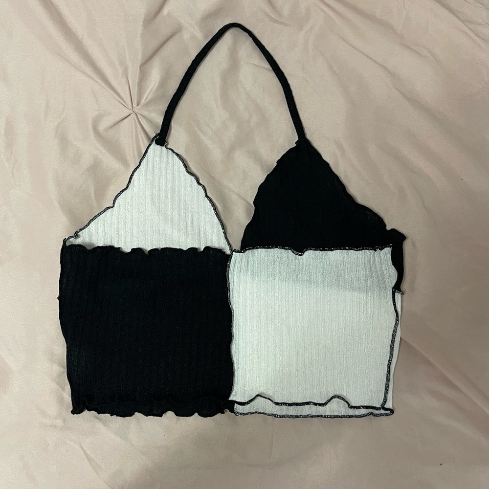 Colorblock Halter Crop Top - Picture 2 of 2